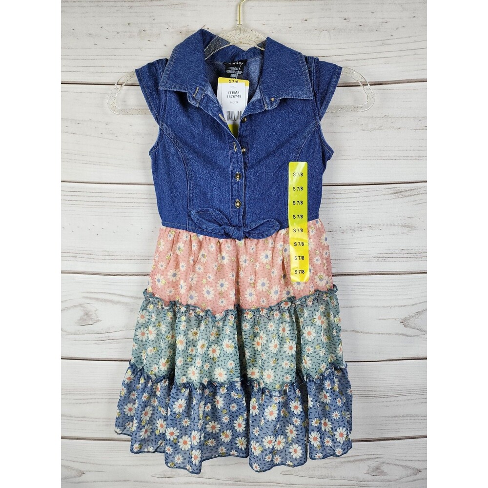 Zunie NEW Girls Denim Floral Dress Small 7 8